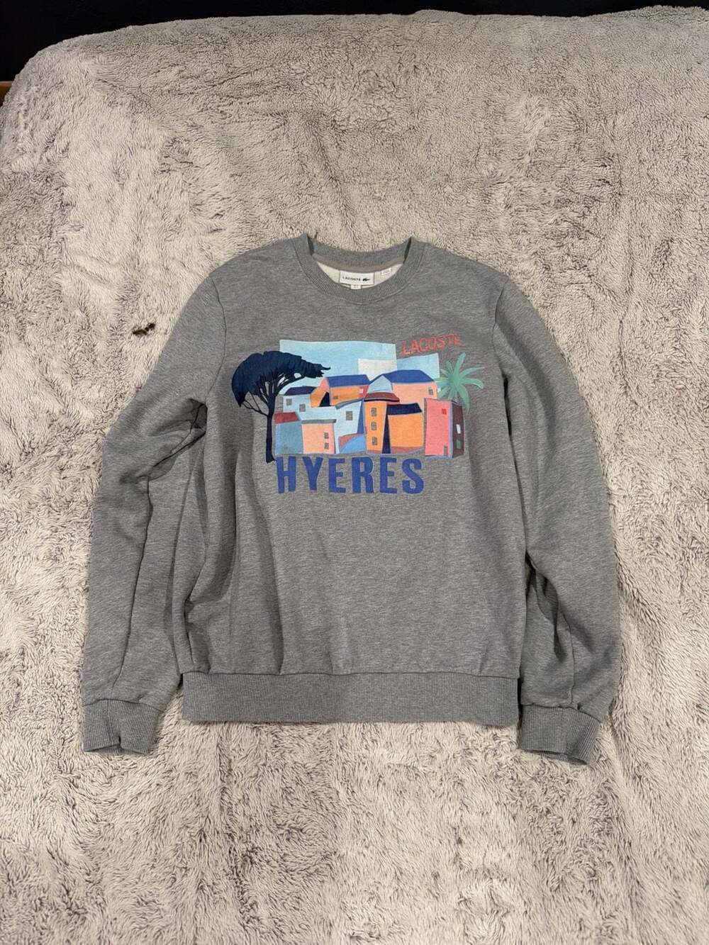 Lacoste Men's Crew Neck Hyeres Landscape Print Fleece Sweatshirt